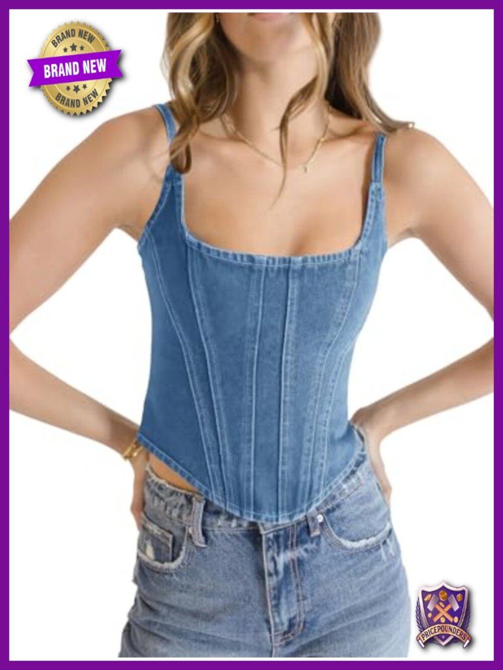 Denim Corset Tank Top Sleeveless Slim Fit Vest Spaghetti Strap Summer Crop